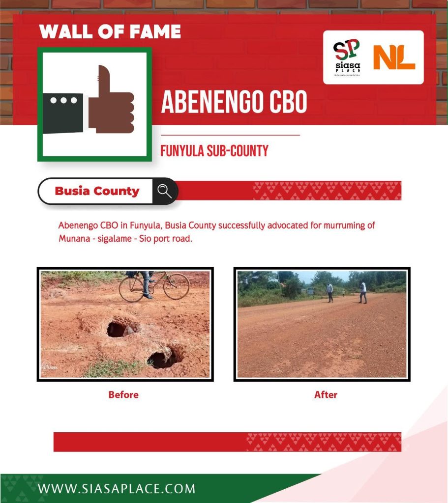 The Siasa Place Wall of Fame recognising Abenengo for Development